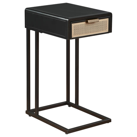 Amherst Black 1-Drawer Radio Weave Cane Metal Side Table from Coaster - Luna Furniture