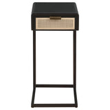 Amherst Black 1-Drawer Radio Weave Cane Metal Side Table from Coaster - Luna Furniture