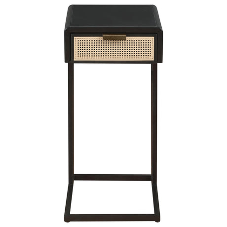 Amherst Black 1-Drawer Radio Weave Cane Metal Side Table from Coaster - Luna Furniture