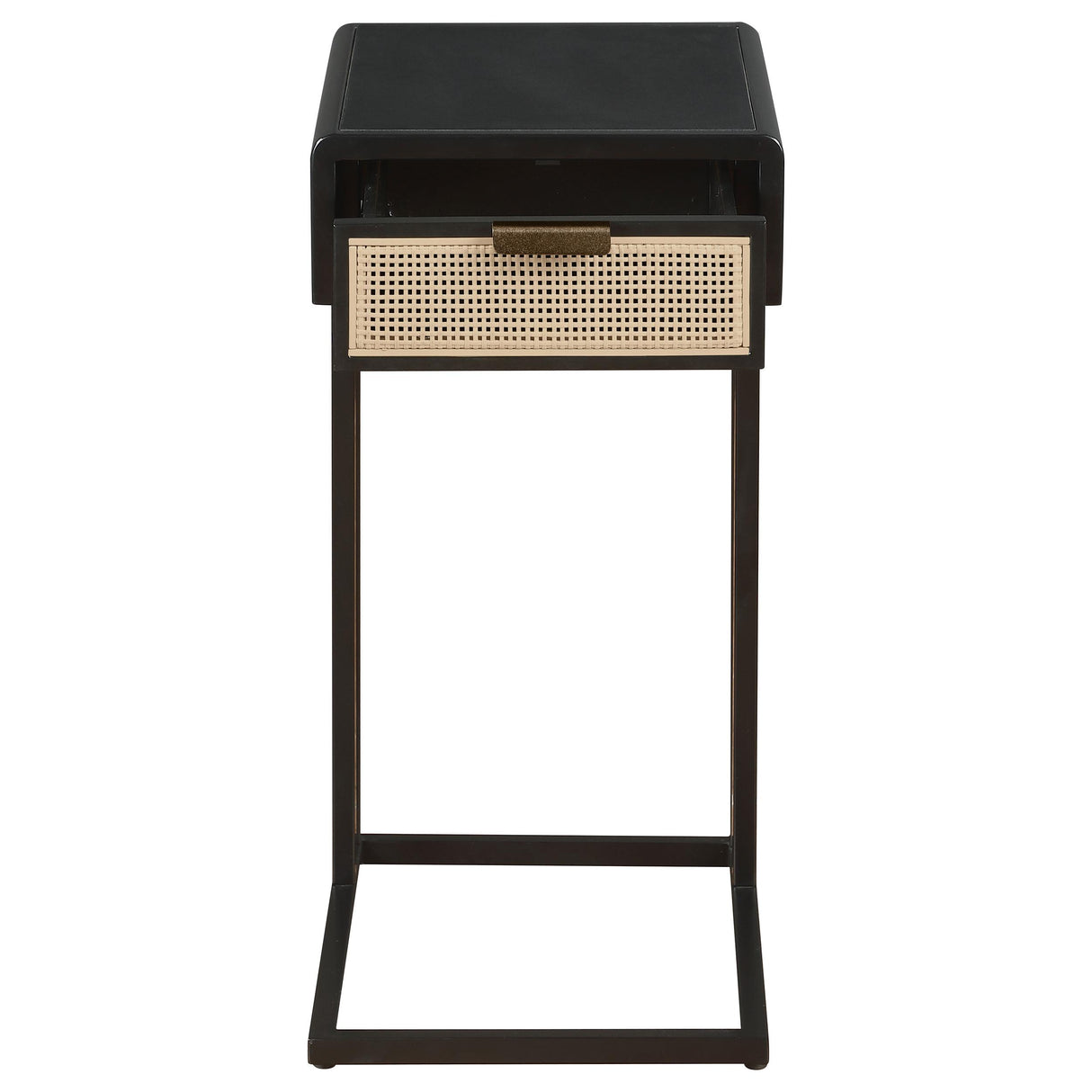 Amherst Black 1-Drawer Radio Weave Cane Metal Side Table from Coaster - Luna Furniture