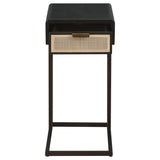 Amherst Black 1-Drawer Radio Weave Cane Metal Side Table from Coaster - Luna Furniture