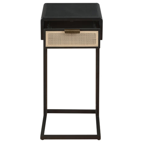 Amherst Black 1-Drawer Radio Weave Cane Metal Side Table from Coaster - Luna Furniture