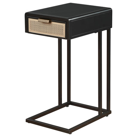 Amherst Black 1-Drawer Radio Weave Cane Metal Side Table from Coaster - Luna Furniture