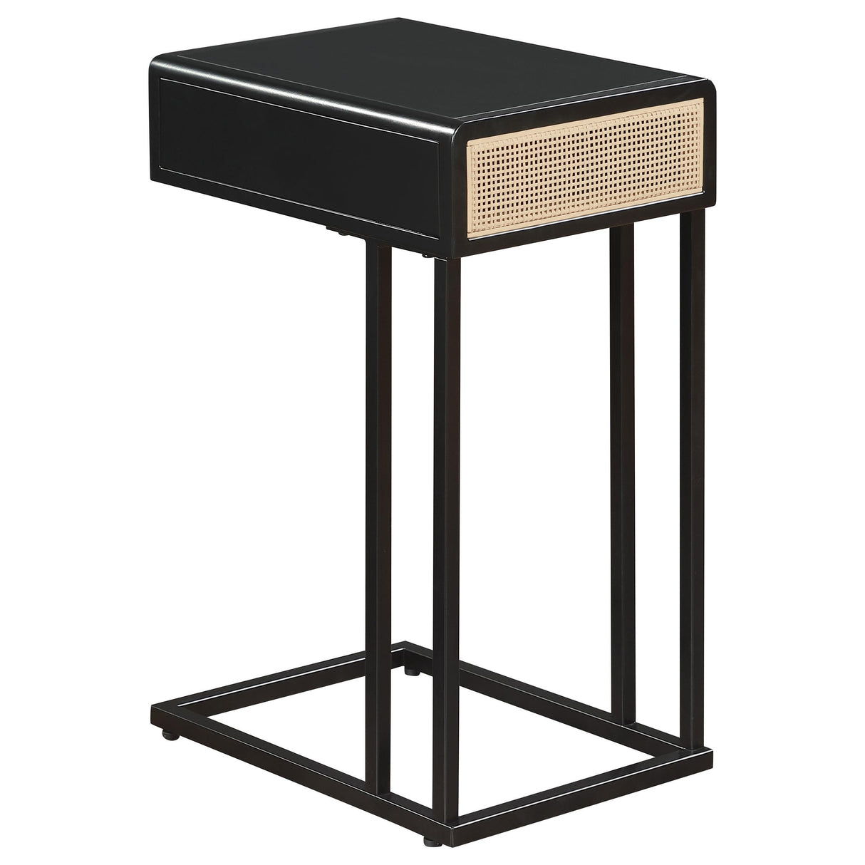 Amherst Black 1-Drawer Radio Weave Cane Metal Side Table from Coaster - Luna Furniture