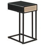 Amherst Black 1-Drawer Radio Weave Cane Metal Side Table from Coaster - Luna Furniture