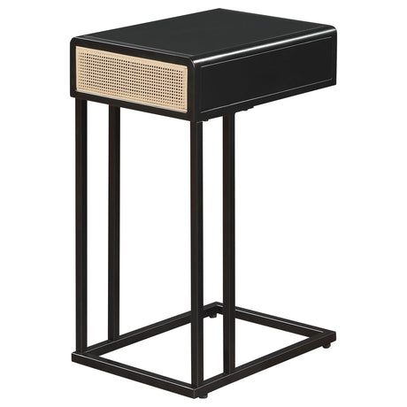 Amherst Black 1-Drawer Radio Weave Cane Metal Side Table from Coaster - Luna Furniture