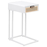 Amherst White 1-Drawer Radio Weave Cane Metal Side Table from Coaster - Luna Furniture