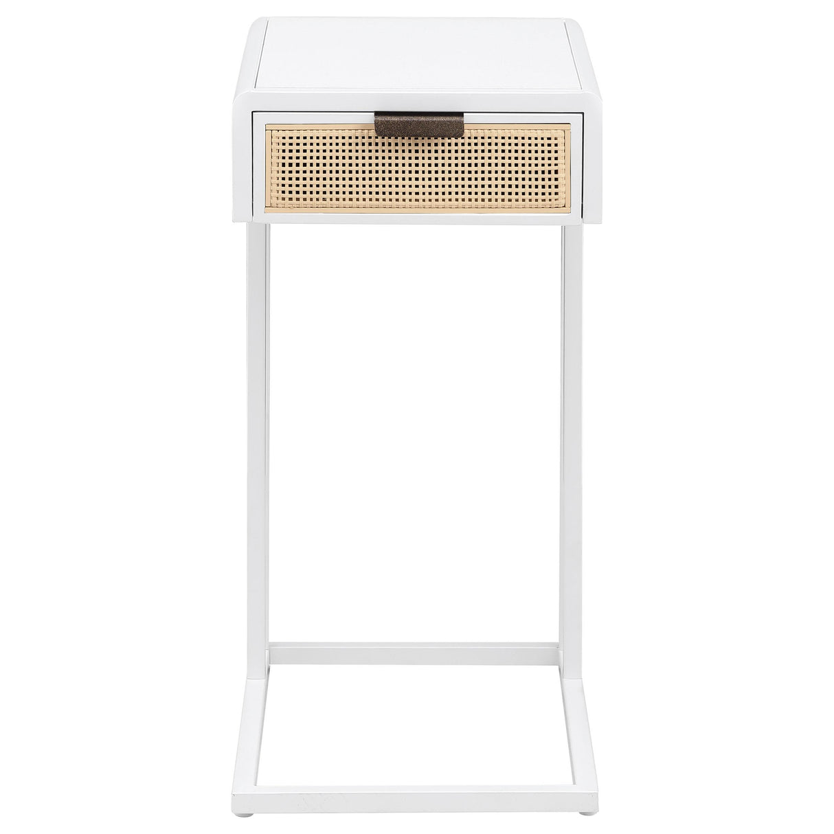 Amherst White 1-Drawer Radio Weave Cane Metal Side Table from Coaster - Luna Furniture