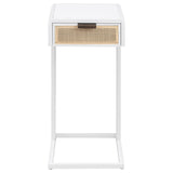 Amherst White 1-Drawer Radio Weave Cane Metal Side Table from Coaster - Luna Furniture