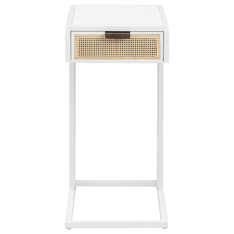 Amherst White 1-Drawer Radio Weave Cane Metal Side Table from Coaster - Luna Furniture