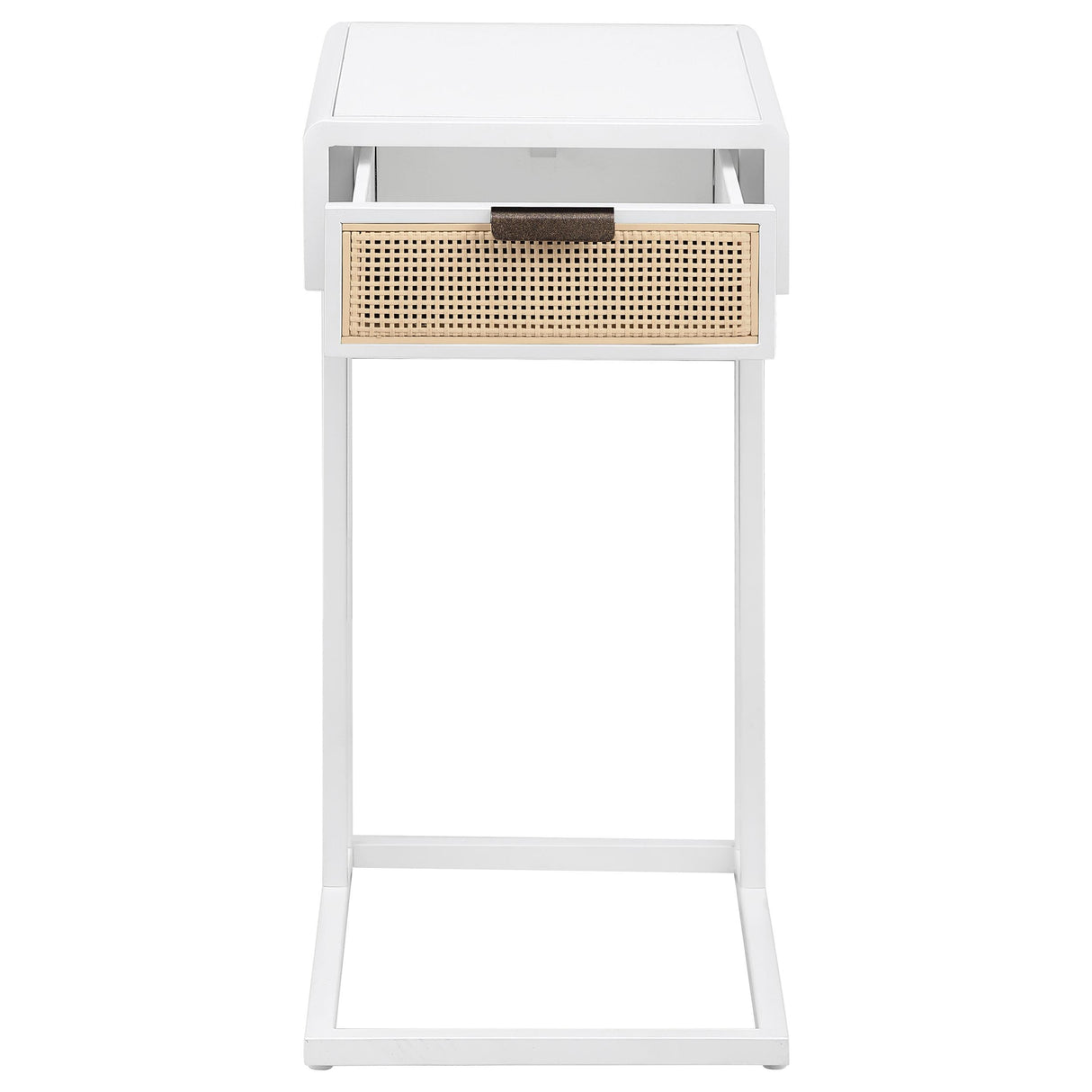 Amherst White 1-Drawer Radio Weave Cane Metal Side Table from Coaster - Luna Furniture