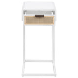 Amherst White 1-Drawer Radio Weave Cane Metal Side Table from Coaster - Luna Furniture