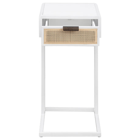 Amherst White 1-Drawer Radio Weave Cane Metal Side Table from Coaster - Luna Furniture