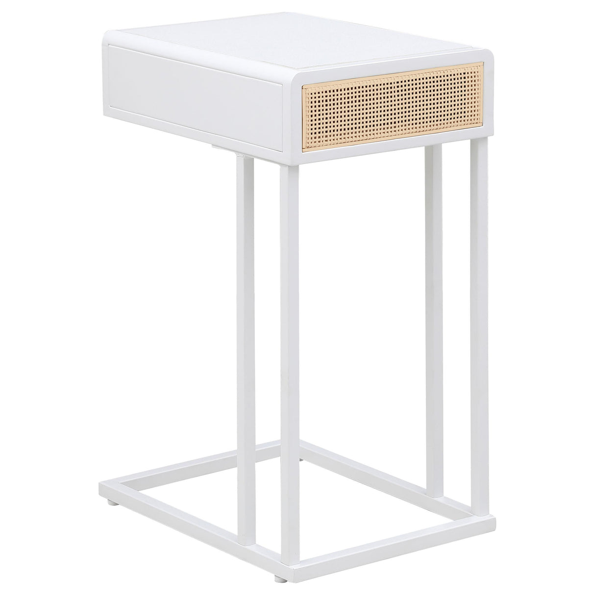Amherst White 1-Drawer Radio Weave Cane Metal Side Table from Coaster - Luna Furniture