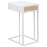 Amherst White 1-Drawer Radio Weave Cane Metal Side Table from Coaster - Luna Furniture