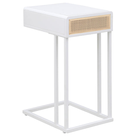Amherst White 1-Drawer Radio Weave Cane Metal Side Table from Coaster - Luna Furniture
