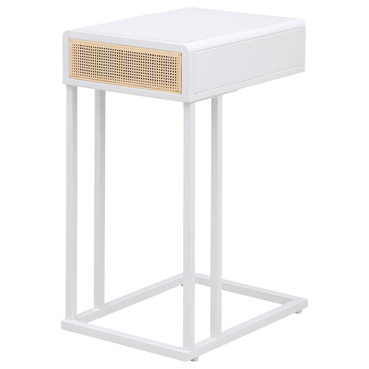 Amherst White 1-Drawer Radio Weave Cane Metal Side Table from Coaster - Luna Furniture