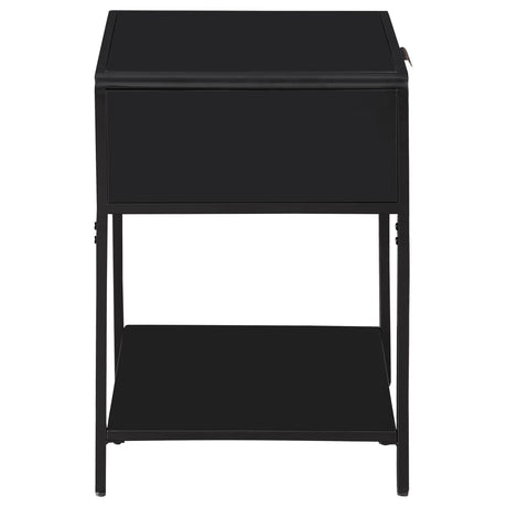 Amherst Black 1-Drawer Radio Weave Rattan Metal Side Table from Coaster - Luna Furniture