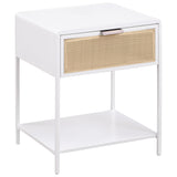 Amherst White 1-Drawer Radio Weave Rattan Metal Side Table from Coaster - Luna Furniture