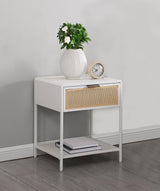 Amherst White 1-Drawer Radio Weave Rattan Metal Side Table from Coaster - Luna Furniture