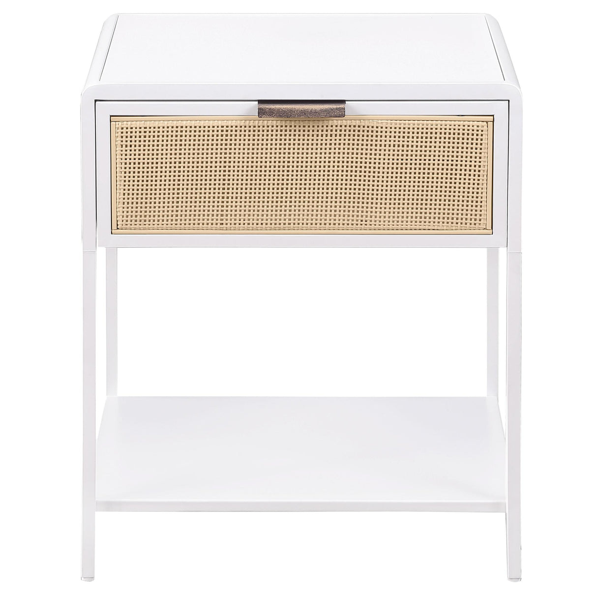 Amherst White 1-Drawer Radio Weave Rattan Metal Side Table from Coaster - Luna Furniture