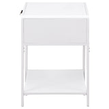Amherst White 1-Drawer Radio Weave Rattan Metal Side Table from Coaster - Luna Furniture