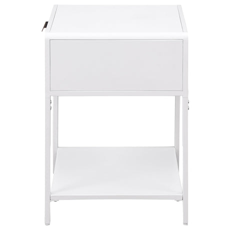 Amherst White 1-Drawer Radio Weave Rattan Metal Side Table from Coaster - Luna Furniture