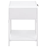 Amherst White 1-Drawer Radio Weave Rattan Metal Side Table from Coaster - Luna Furniture