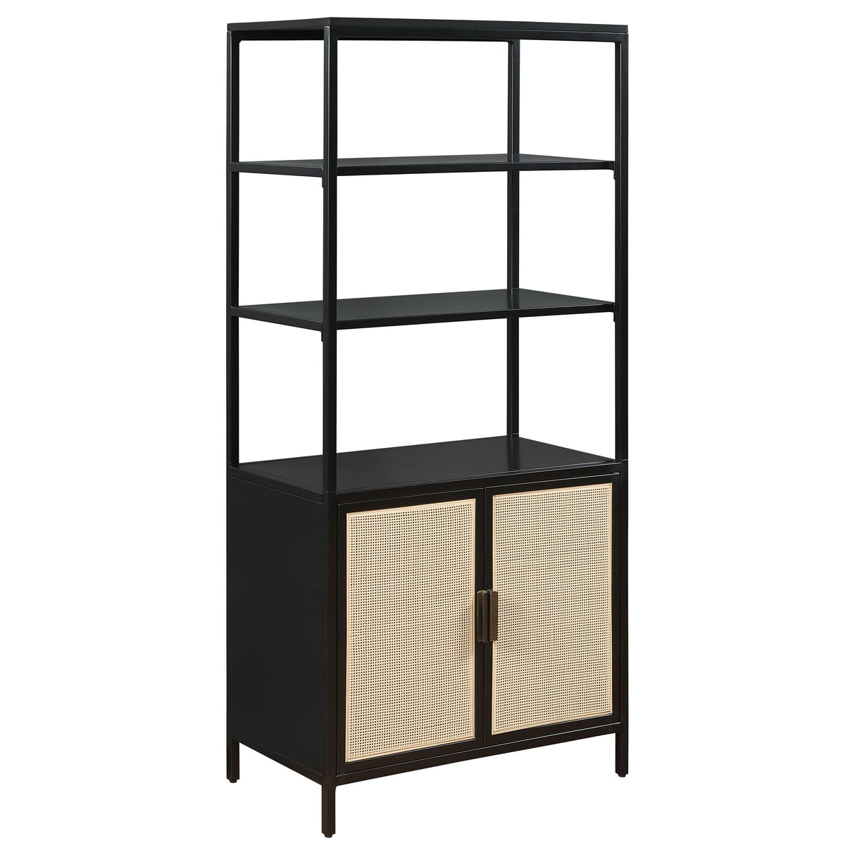 Amherst Black 3-Shelf Radio Weave Cane Metal Accent Cabinet from Coaster - Luna Furniture