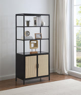Amherst Black 3-Shelf Radio Weave Cane Metal Accent Cabinet from Coaster - Luna Furniture