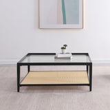Amherst Black Glass Top Metal Coffee Table with Cane Shelf from Coaster - Luna Furniture