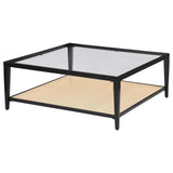 Amherst Black Glass Top Metal Coffee Table with Cane Shelf from Coaster - Luna Furniture