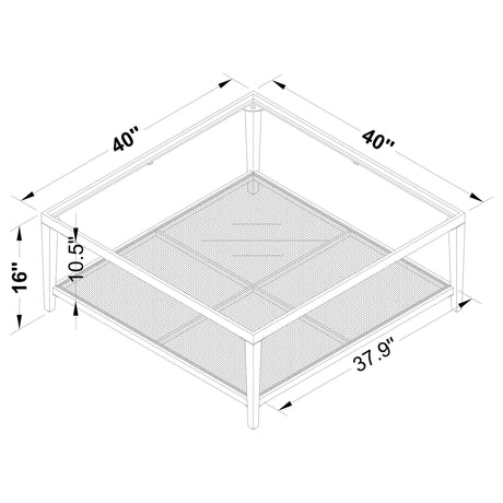 Amherst Black Glass Top Metal Coffee Table with Cane Shelf from Coaster - Luna Furniture