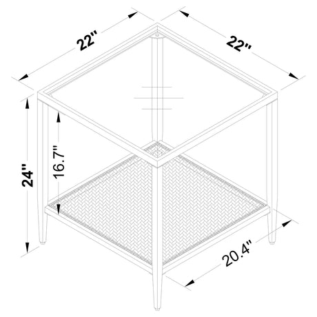 Amherst Black Glass Top Metal End Table with Cane Shelf from Coaster - Luna Furniture