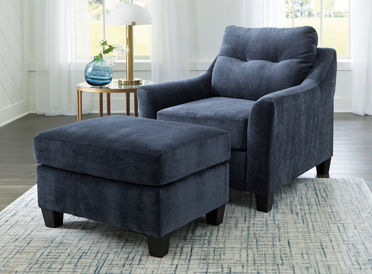 Amity Bay Chair and Ottoman in Ink from Ashley - Luna Furniture