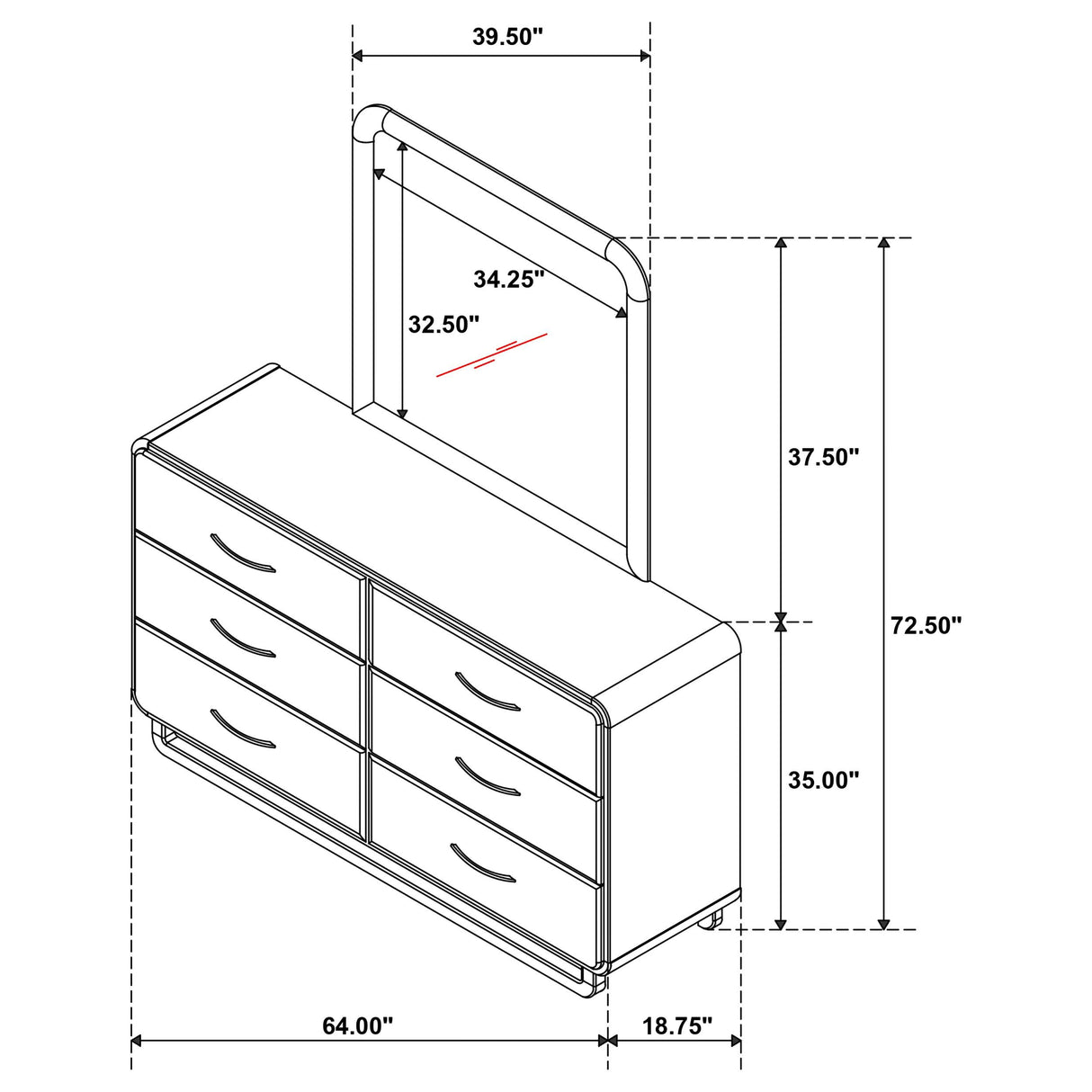 Amsbury 6-drawer Dresser and Mirror Nutmeg from Coaster - Luna Furniture