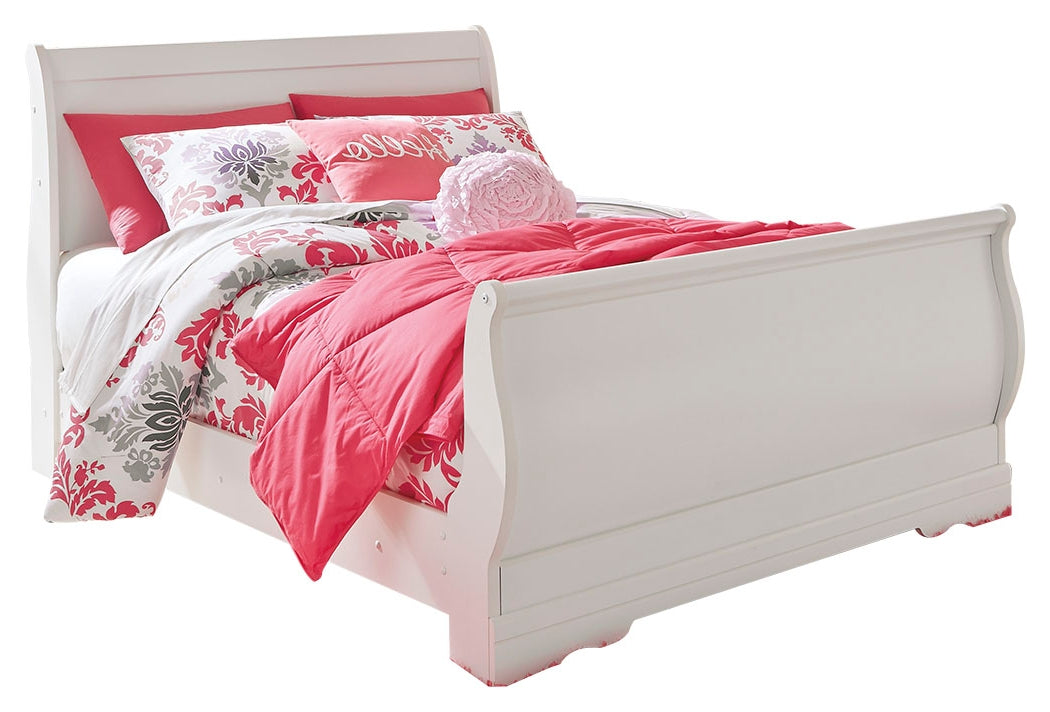 Anarasia Full Sleigh Bed with Mirrored Dresser, Chest and 2 Nightstands in White from Ashley - Luna Furniture