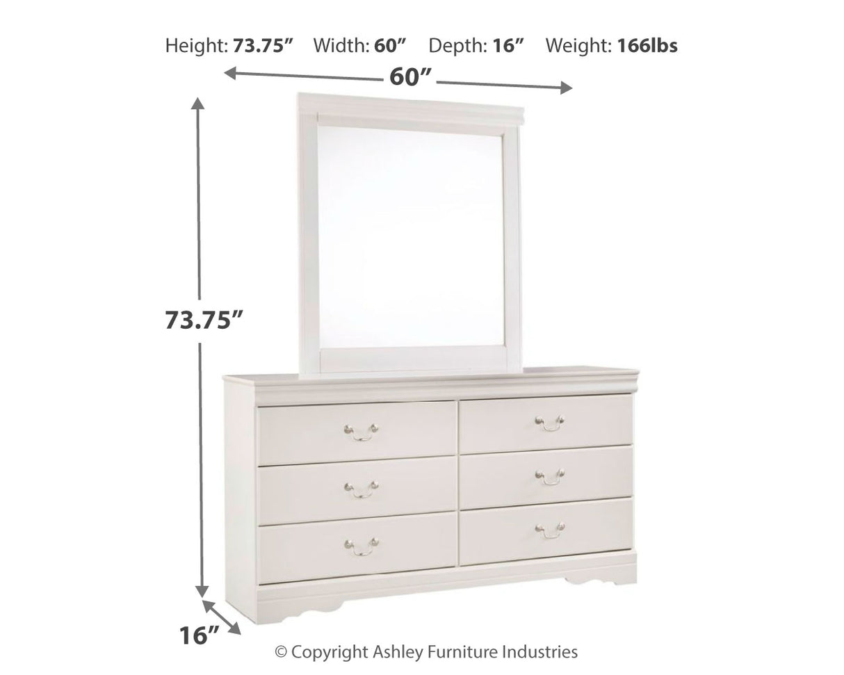 Anarasia White Full Sleigh Headboard Bed with Mirrored Dresser and 2 Nightstands from Ashley Furniture - Luna Furniture