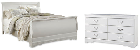 Anarasia Queen Sleigh Bed with Dresser in White from Ashley - Luna Furniture