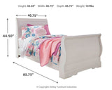 Anarasia White Twin Sleigh Bed with Mirrored Dresser and 2 Nightstands from Ashley Furniture - Luna Furniture