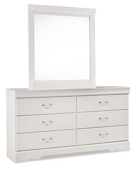 Anarasia Twin Sleigh Headboard Bed with Mirrored Dresser, Chest and 2 Nightstands in White from Ashley - Luna Furniture