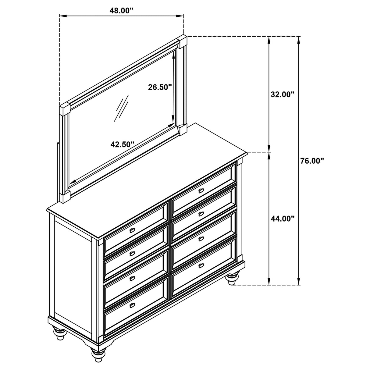 Andover 8-drawer Dresser and Mirror Dark Oak from Coaster - Luna Furniture