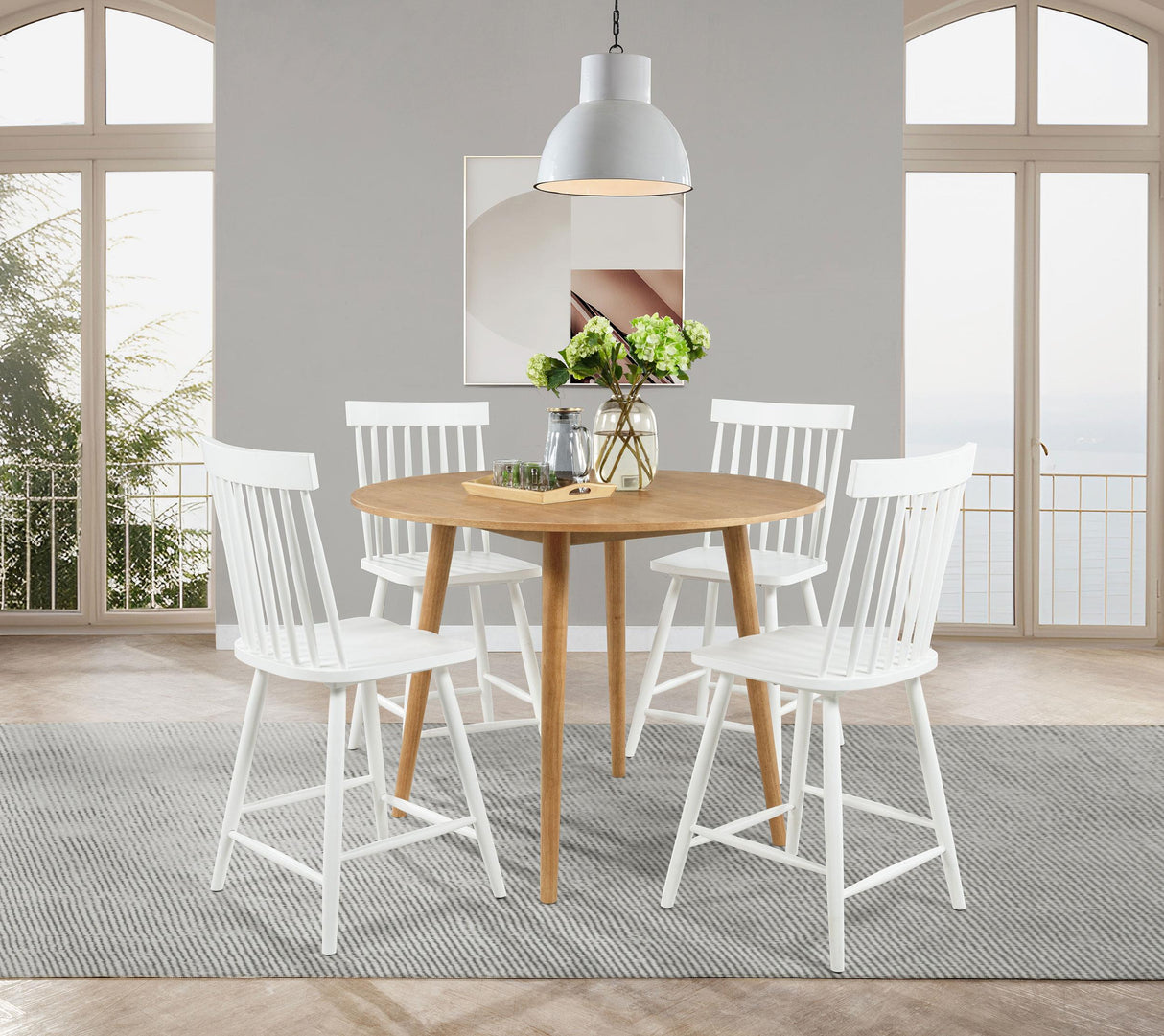 Andrews Light Ash and White 5-Piece Round Counter Dining Set from Coaster - Luna Furniture