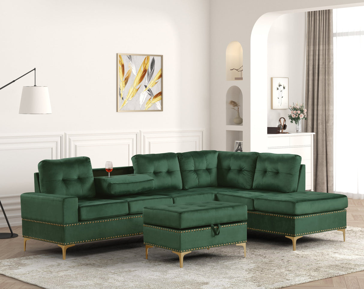 Anserra Green Reversible Sectional with Ottoman from Happy Homes - Luna Furniture