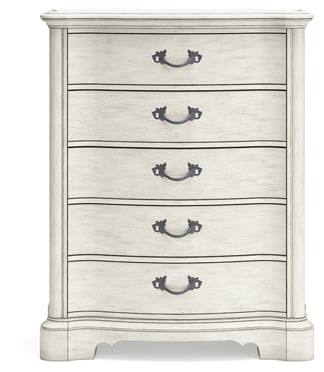 Arlendyne California King Upholstered Bed with Mirrored Dresser, Chest and Nightstand in Antique White from Ashley - Luna Furniture