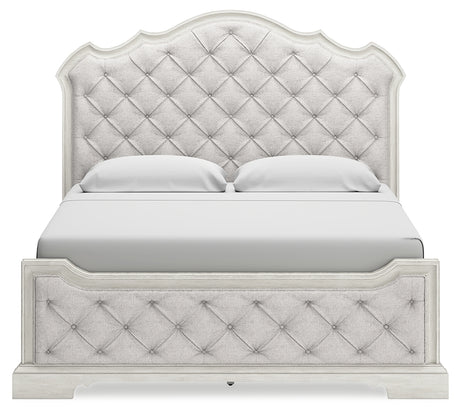 Arlendyne King Upholstered Bed with Mirrored Dresser and 2 Nightstands in Antique White from Ashley - Luna Furniture