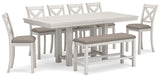 Robbinsdale Counter Height Dining Table and 6 Barstools and Bench in Antique White from Ashley - Luna Furniture