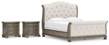 Ardenfield California King Upholstered Sleigh Bed with 2 Nightstands in Light Brown from Ashley - Luna Furniture