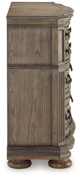 Ardenfield California King Upholstered Sleigh Bed with Dresser in Light Brown from Ashley Furniture - Luna Furniture