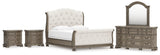 Ardenfield California King Upholstered Sleigh Bed with Mirrored Dresser and 2 Nightstands in Light Brown from Ashley - Luna Furniture